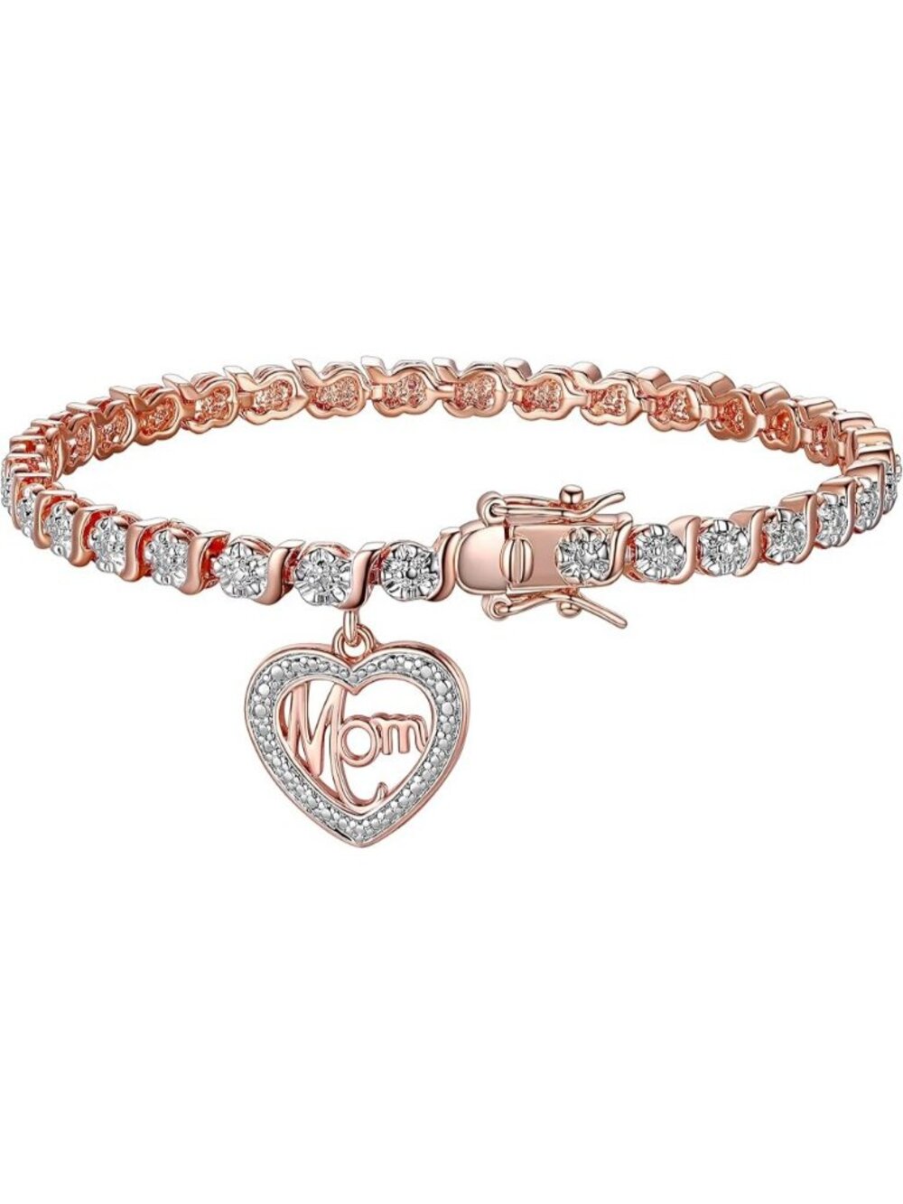 Mom Rose Gold, Plated Diamond Accent Tennis Bracelet  S-Link Chain